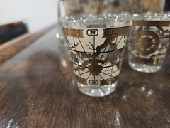 MCM Cera 12Pc WORLD MAP Double Old Fashioned Cocktail & Shot Glasses W/Caddy