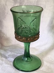 vintage coopers mills, ME green glass souvenir goblet