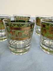 Set of 8 Cera MCM Golden Grapes Green Flat Tumbler Glasses