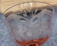 Vintage Tiffin US Glass Pink Depression Modernistic Etch Champagne Coupe Glasses