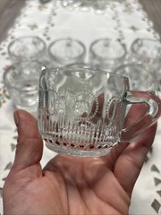 RARE Vintage 50s Tiffin-Franciscan Bullseye Clear Pink Dots Punch Bowl Cups 4