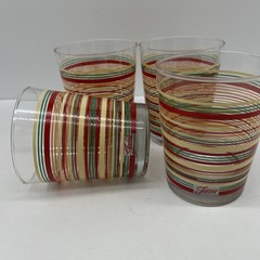 Set of 4 Fiesta Double Old Fashioned Glasses Stripes Fiestaware Retro Red Green