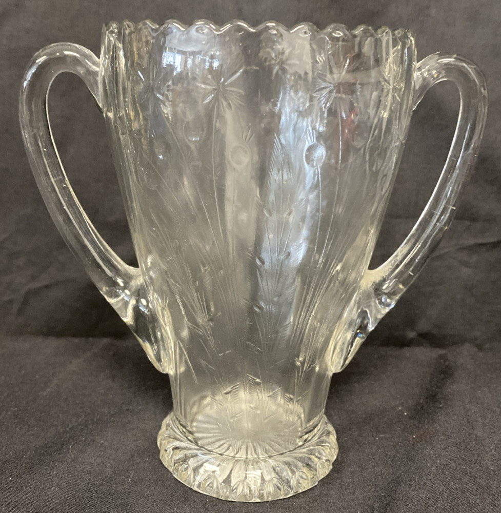 Etched Glass 2 Handled Vintage Loving Cup w/Cattails