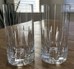 Rare Poland Block “Parallel” Cut Crystal Highball Flats Set Of 2