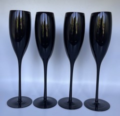Vtg Mikasa Elite Black Fluted Champagne Flute 10 1/8” Blown Glass Set Of 4