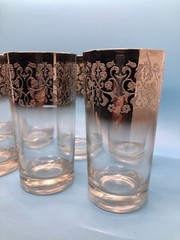 8 Dorothy Thorpe Style Silver Fade Floral Highball Glasses MCM Barware