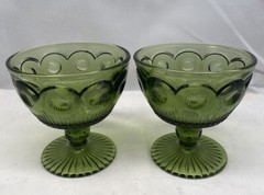 Vintage Set 2 Bartlett Collins St Genevieve Thumbprint Green Sherbet Glasses