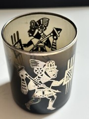 Vintage Mid Century Modern Barware Glasses Set 4 Aztec Mayan Smoke Sterling
