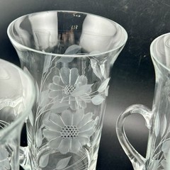 WJ Hughes Corn Flower Imperial 5″ Handled Tumblers Set 5 12 Petal Antique