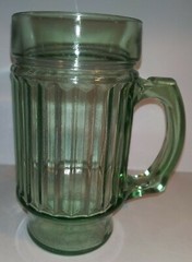 Light Green Ribbed/Lined/Paneled Glass Beer Mug/Stein/Large Cup