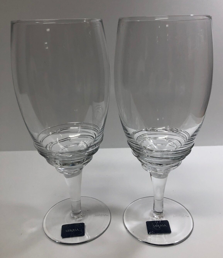 Set of 2 Mikasa Swirl Clear Iced Tea Glasses/Goblets 8 5/8” Tall Holds 22 Ounces