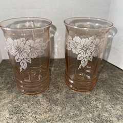 MacBeth Evans Dogwwod Set of 6 Pink Depression Glass Juice Tumblers 10 oz Etched