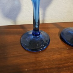 2 Talitha Horne 1970s Cobalt Hand Blown Art Glass Wine, Jackson Hole Wy, heavy