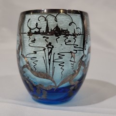 Vintage Venetian Gondola Themed Blue Cordial Glasses 24k Gold Trim BEAUTIFUL