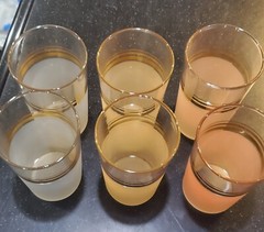 vintage frosted glasses pastel colors with gold trim set of 6