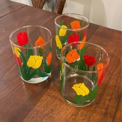 3 Anchor Hocking Retro Drinking Glasses Tulips Clear 11 oz Vintage