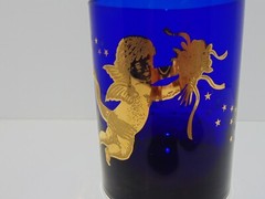 Culver Cobalt Blue Glass Gold Cherub Angel And Stars