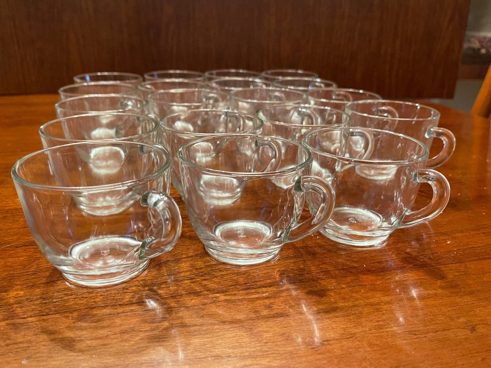 (19) Vintage 1950s Federal Glass Plain Clear Punch Tea Cups 4oz