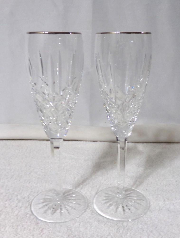 Waterford Platinum Trim Araglin Champagne Toasting Flute Set 2