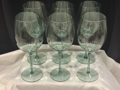 Six (6) Green 9 1/2” Wine/Water Glasses