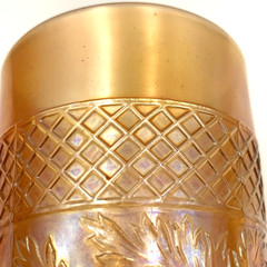 Dugan Marigold Carnival Glass Lattice & Daisy Tumbler