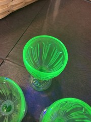 3 Vtg Colonial “Knife & Fork” Green 4-1/2” 3 Oz Tumblers 1934-1936 Uranium