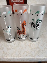 Vintage MCM Libby “Circus Carousel” Frosted Tom Collins Glasses – Set of 3