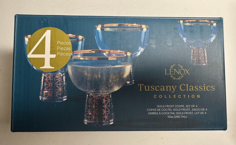 Lenox Tuscany Classics Gold Frost Coupes, Set of 4, Clear