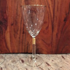 Hollywood Regency Style Wine Glasses, Gold Rims, Gold Ring Ribbed Band, Set 6