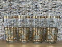 4 Culver Toledo Highball Glasses Green Gold Green 12oz Tumbler MCM