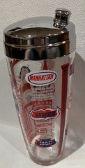 Vtg MCM Glass 10” Cocktail Shaker Drink Mixer 6 Drink Recipes Chrome Lid