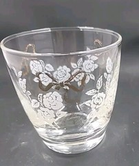 VTG Libbey 8oz.Tumblers Drinking Glasses White Roses Gold Bow Gold Rim set of 4