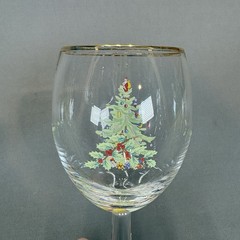 Spode Christmas Tree Wine Glass Water Goblet 7 1/4″ Set of 4 Gold Rim 12 Ounces
