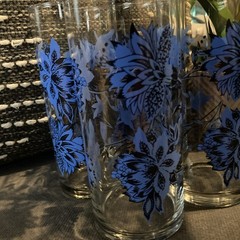 Vintage Libbey Royal Norfolk Blue Floral Ice Tea Collins Glasses Set of (4)