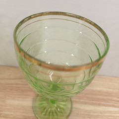 Anchor Hocking Block Optic Pattern 6″ Gold Rimmed UV Uranium Wine Glass Set of 3