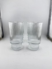 Set of 4 Ribbed Highball Glasses Clear Vintage Art Deco Style Tumblers 5.5”