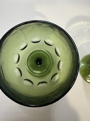Two Vintage Indiana Green Goblets Thumbprint Pattern Mid 20th C, H 6” W 3 3/4”