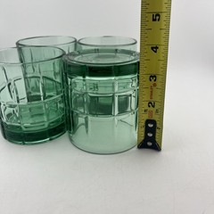 Set (4) Anchor Hocking Tartan Plaid Green Lowball Glasses Christmas Bar