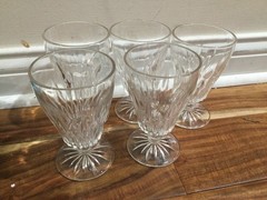 Set of 5 Hazel Atlas Starlite Clear Glass Stem Footed Wine Goblets 5.5″ tall