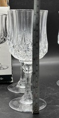 Boxed Set of 4 Longchamp Stemmed Crystal Glasses 8.25 oz. – 7″ Diamond Cut-USA!