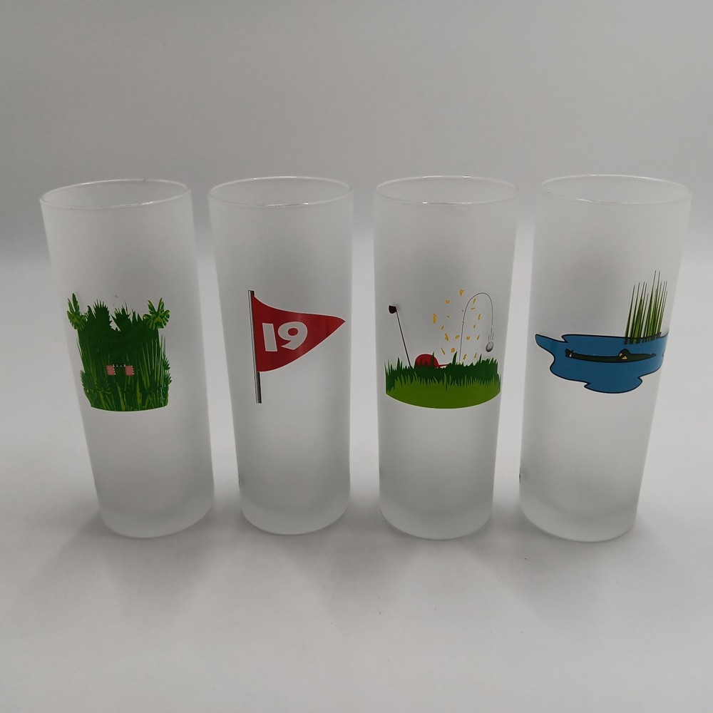 GOLFING HAZARDS Set of 4 No 1-4 Frosted Highball Glassware Dartington Designs