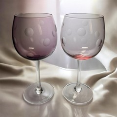 2 MARQUIS BY WATERFORD CRYSTAL 20oz POLKA DOT BALLOON WINE GLASSES PINK & PURPLE