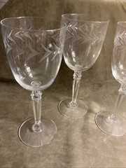Vintage 1940s Fostoria glass Company Holly cut pattern stem 6030 Lot 3 Goblets