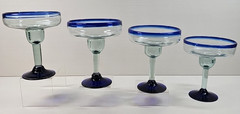 (4) Pier 1 Cobalt Rim Margarita Glasses Set Hand Blown Drinking Stemware Bar Lot