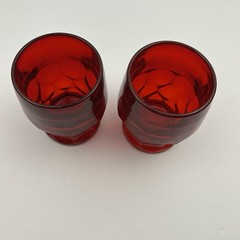 Vtg Viking Glass Ruby Red Georgian Honeycomb 9 oz Lowball Tumbler Set of 2 MCM