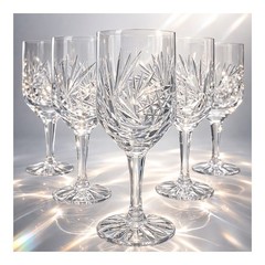 Zawiercie Handcut Crystal Champagne Flutes Set of 6 Genuine Hand Cut 6” Tall