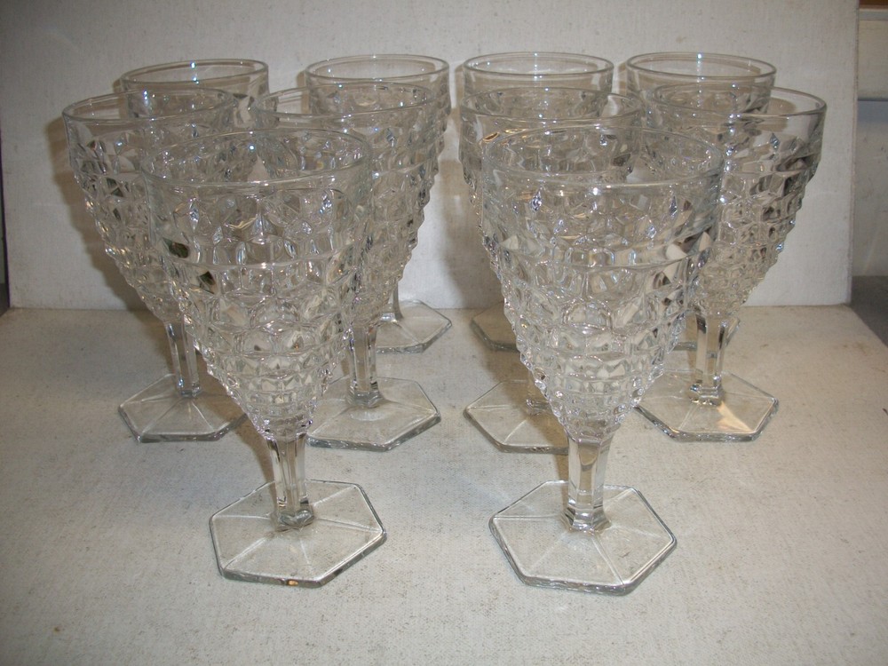 Set of 10 Fostoria American Clear Cubist Footed Stemware Water Goblets 6 3/4″ H