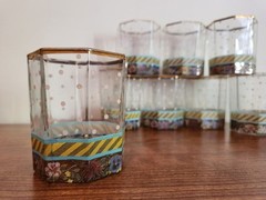 MacKenzie Childs 1983 Garland Pink Polka Dot Glass Tumbler DOF Set of 8