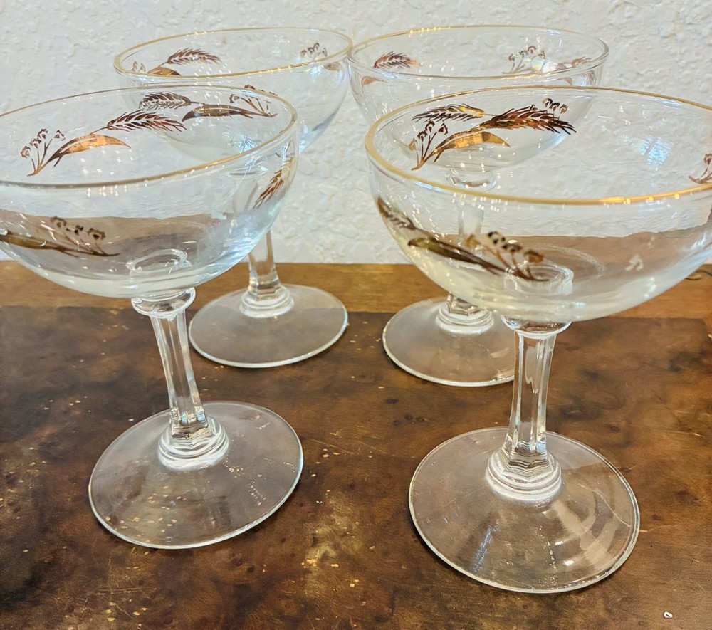 (4) Lifetime Homer Laughlin Prairie Gold Wheat – Crystal Sherbet Champagne Glass