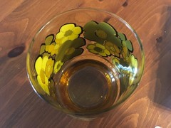 VTG 70s Libbey Glasses Amber Yellow Avocado Green Floral Set Of 6 Mint !